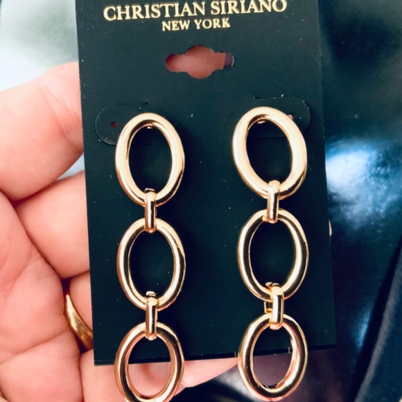 CHRISTIAN SIRIANO EARRINGS NWT⭐️ STUNNING GOLD TONE LINK CHAIN PIERCED DANGLE - Picture 2 of 14